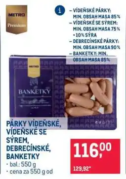 Makro PÁRKY VÍDEŇSKÉ, VÍDEŇSKÉ SE SÝREM, DEBRECÍNSKÉ, BANKETKY nabídka