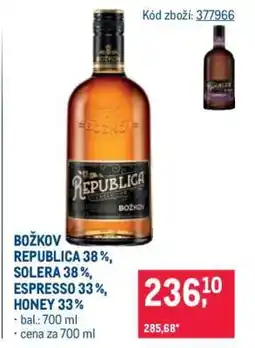 Makro BOŽKOV REPUBLICA 38%, SOLERA 38%, ESPRESSO 33%, HONEY 33% nabídka
