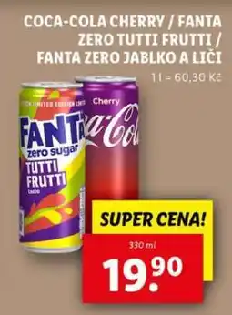 Lidl COCA-COLA CHERRY / FANTA ZERO TUTTI FRUTTI / FANTA ZERO JABLKO A LIČI nabídka