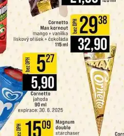 Jip Cornetto Max kornout mango + vanilka liskový oříšek + čokoláda 115 ml nabídka