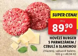 Lidl HOVĚZÍ BURGER S PARMEZÁNEM/CIBULÍ A SLANINOU, 180 g nabídka