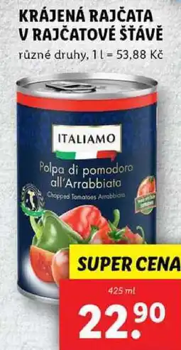 Lidl KRÁJENÁ RAJČATA V RAJČATOVÉ ŠŤÁVĚ, 425 ml nabídka