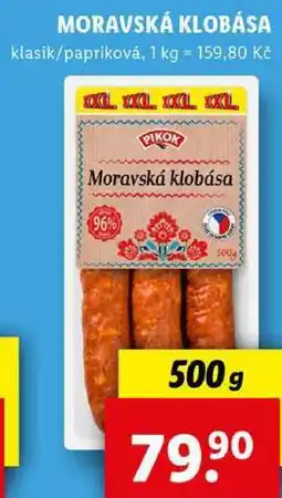 Lidl MORAVSKÁ KLOBÁSA, 500 g nabídka