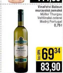 Jip Vinařství Baloun moravské zemské Müller Thurgau Veltlínské zelené Modrý Portugal 0,75l nabídka