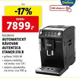 Lidl AUTOMATICKÝ KÁVOVAR AUTENTICA ETAM29.510.B nabídka