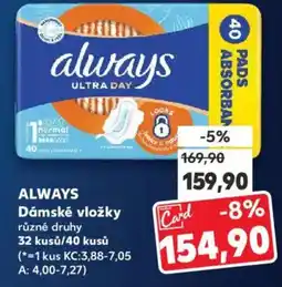 Kaufland ALWAYS Dámské vložky různé druhy nabídka