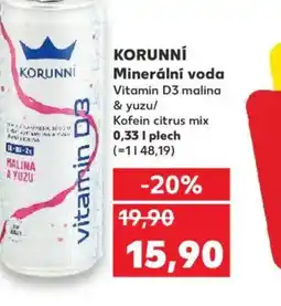 Kaufland KORUNNÍ Minerální voda Vitamin D3 malina & yuzu/ Kofein citrus mix nabídka