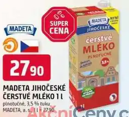 Trefa MADETA JIHOČESKÉ ČERSTVÉ MLÉKO 1l plnotučné, 3,5% tuku nabídka