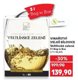 Kaufland VINAŘSTVÍ VELKÉ BÍLOVICE Veltlínské zelené 3l Bag in Box nabídka
