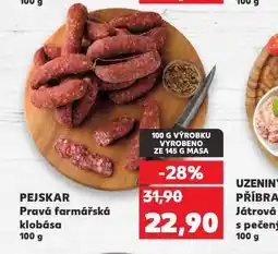 Kaufland Pravá farmářská klobása nabídka