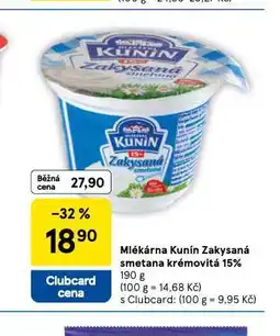 Tesco Kunín zakysaná smetana krémovitá 15% nabídka