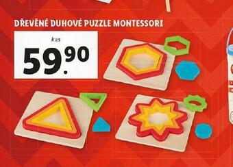 Lidl Dřevěné duhové puzzle montessori nabídka