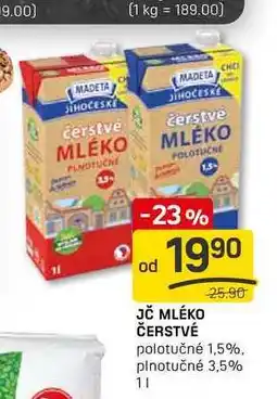 Flop JČ MLÉKO ČERSTVÉ polotučné 1,5%, plnotučné 3,5% 1l nabídka