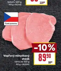 Billa Vepřový minutkový steak cena za 320 g nabídka
