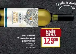 Billa SOL VINEUS Tramín červený pozdní sběr polosuché 0,75l nabídka
