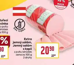 Billa Extra jemný salám, Jemný salám s kapií z pultu lahůdek cena za 100 g nabídka