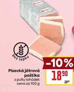 Billa Písecká játrová paštika z pultu lahůdek cena za 100 g nabídka