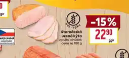 Billa Staročeská uzená kýta z pultu lahůdek cena za 100g nabídka