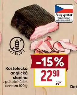 Billa Kostelecká anglická slanina z pultu lahůdek cena za 100g nabídka