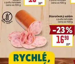 Billa Staročeský salám z pultu lahůdek cena za 100g nabídka