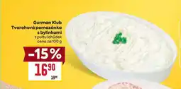 Billa Gurman Klub Tvarohová pomazánka s bylinkami z pultu lahůdek cena za 100 g nabídka