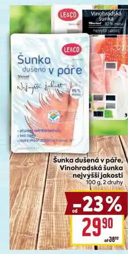 Billa Šunka dušená v páře, Vinohradská šunka nejvyšší jakosti 100g nabídka