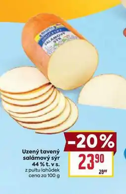 Billa Uzený tavený salámový sýr 44% t. vs. z pultu lahůdek cena za 100 g nabídka
