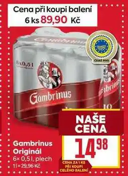 Billa Gambrinus Originál 6x 0,51, plech nabídka