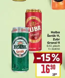 Billa Holba Šerák 11, Zubr Grand 11 0,51, plech nabídka