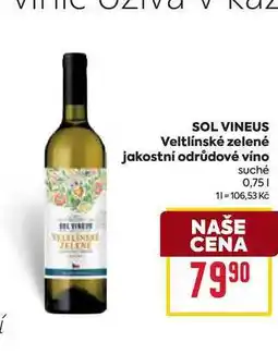 Billa SOL VINEUS Veltlínské zelené jakostní odrůdové víno suché 0,75l nabídka
