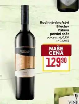 Billa Rodinné vinařství Břeclav Pálava pozdní sběr polosuché, 0,75l nabídka