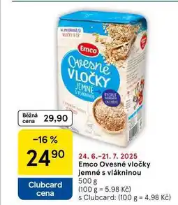 Tesco Emco Ovesné vločky jemné s vlákninou, 500 g nabídka