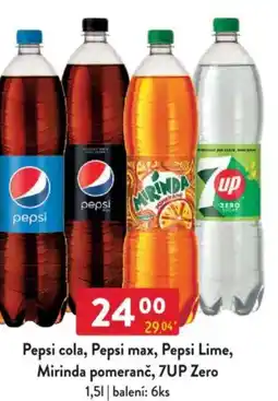 Qanto Pepsi cola, Pepsi max, Pepsi Lime, Mirinda pomeranč, 7UP Zero nabídka