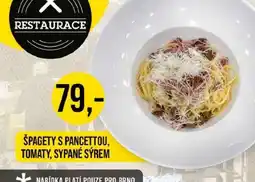 Jip Špagety s pancettou, tomaty, sypané sýrem nabídka