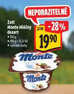 Albert Zott Monte Mléčný Dezert nabídka