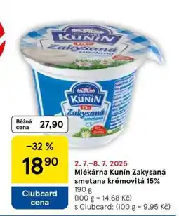 Tesco Mlékárna Kunín Zakysaná smetana krémovitá 15% nabídka