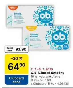 Tesco O.B. DÁMSKÉ TAMPONY nabídka