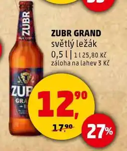 Penny Market ZUBR GRAND světlý ležák nabídka