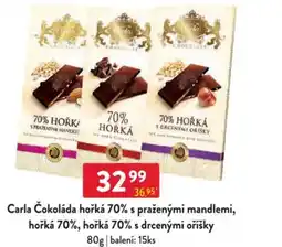 Qanto Carla Čokoláda hořká 70% s praženými mandlemi, hořká 70%, hořká 70% s drcenými oříšky nabídka