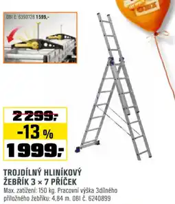 OBI Trojdílný hliníkový žebřík 3 × 7 příček nabídka