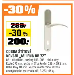 OBI Cobra štítové kování,,milena bb 72" nabídka