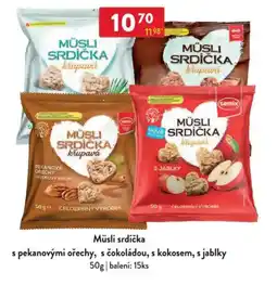 Qanto Müsli srdíčka s pekanovými ořechy, s čokoládou, s kokosem, s jablky nabídka