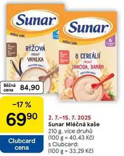 Tesco Sunar Mléčná kaše, 210 g, více druhů nabídka