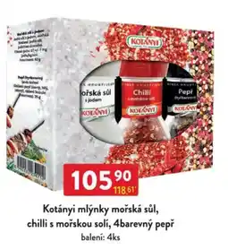 Qanto KOTÁNYI mlýnky mořská sůl, chilli s mořskou solí, 4barevný pepř nabídka