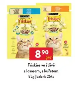 Qanto Friskies ve štǎvě s lososem, s kuřetem nabídka