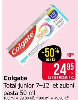 Teta Colgate Total junior 7-12 let zubní pasta 50 ml nabídka