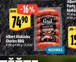 Albert Albert klobása chorizo bbq nabídka