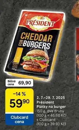 Tesco Président Plátky na burger, 150 g, dva druhy nabídka