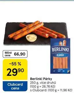 Tesco Berlinki Párky, 250 g, více druhů nabídka