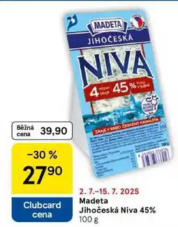 Tesco Madeta Jihočeská Niva 45%, 100 g nabídka